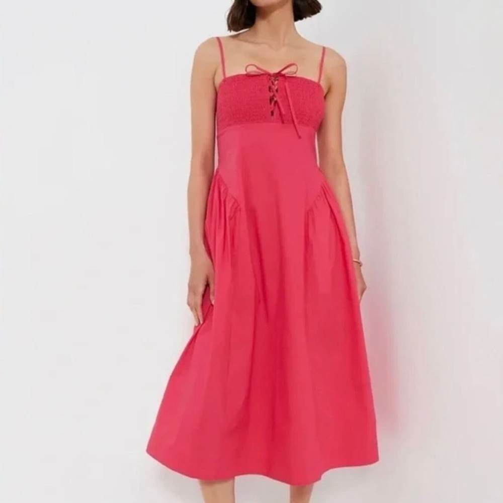 NEW Tuckernuck Smocked Midi Dress Women’s XXS Watermelon Pink Hyacinth House NWT - Picture 2 of 11